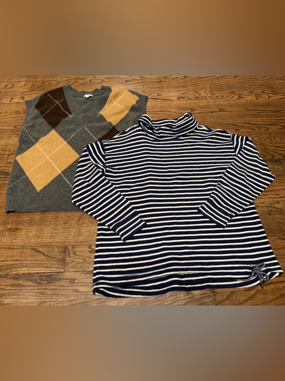 Lands’ End Striped Lounge Set L + ON 34th Argyle Sweater Vest L Bundle Preppy
